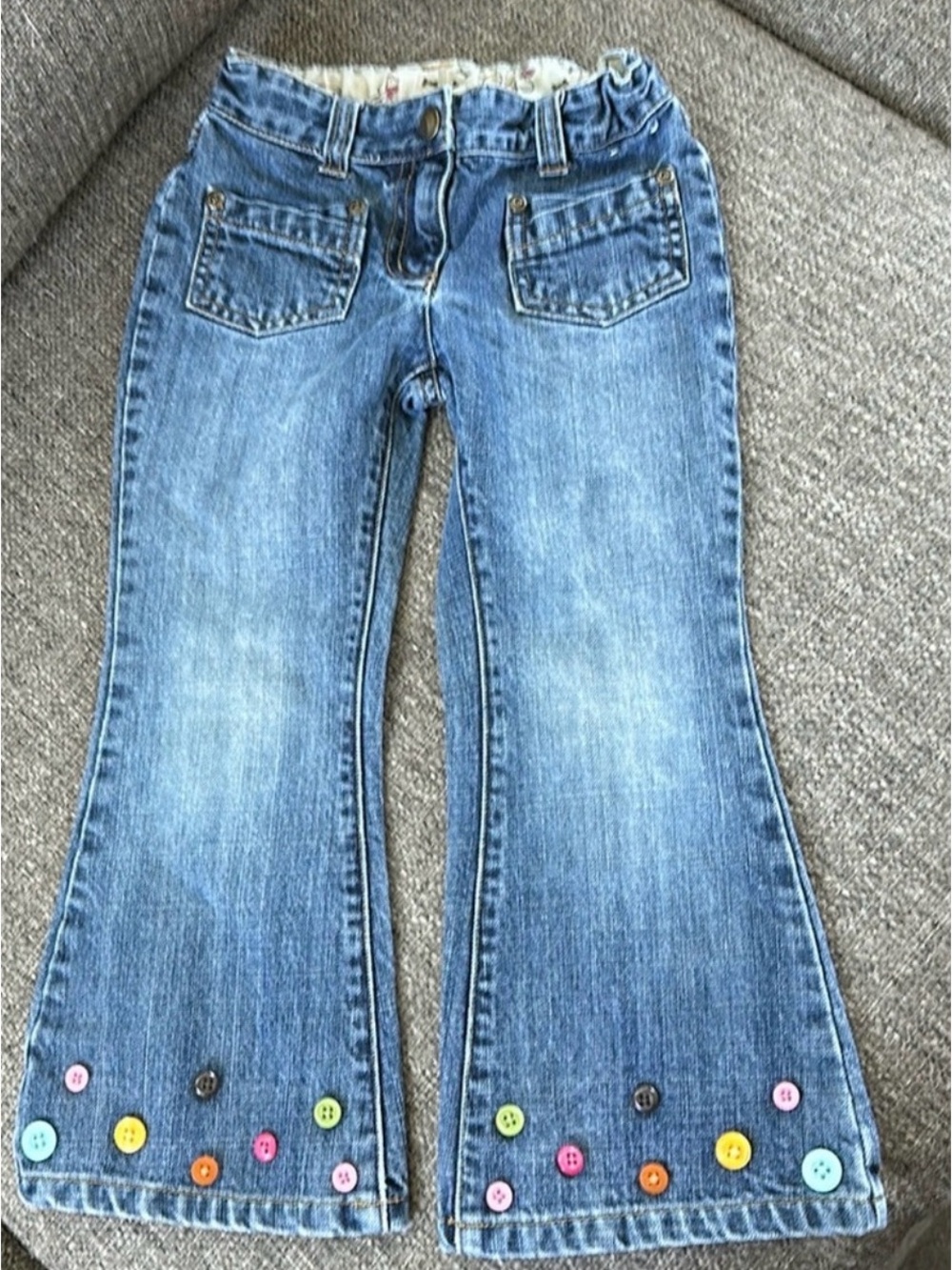 Gymboree Vintage 2007 Girls Flare Jeans Size 4 Adjustable Waist Embroidered Dots